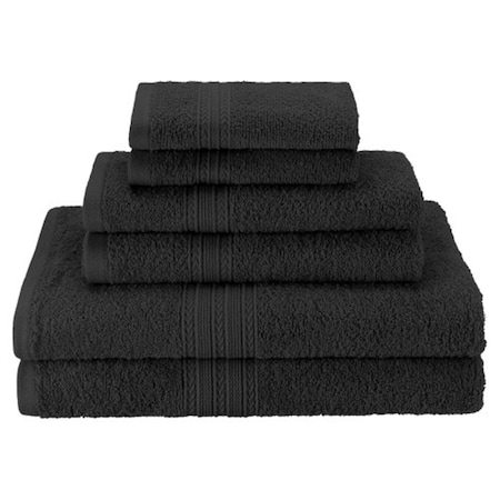Superior Eco-Friendly 100 Percent Ringspun Cotton Towel Set - Black, 6 Pieces EF-6 PC SET BK